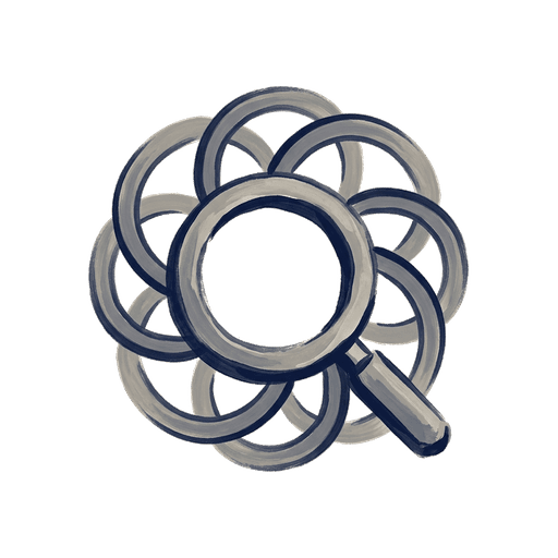 Pictogram of a closing circular search, representing inconclusive investigations.